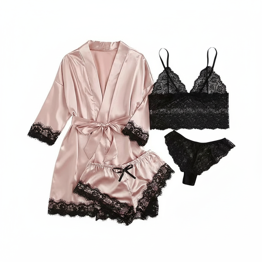 Elisse Ensemble Pyjama Satin 4 Pièces